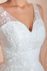 Wedding Dress A-line Chic V-Neck Sleeveless Long Bridal Gowns With Train-Dbrbridal
