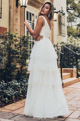 Wedding Dress A-line Chic V-Neck Sleeveless Multilayer Tulle Cake Dress Bridal Gown-Dbrbridal