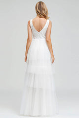 Wedding Dress A-line Chic V-Neck Sleeveless Multilayer Tulle Cake Dress Bridal Gown-Dbrbridal