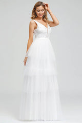 Wedding Dress A-line Chic V-Neck Sleeveless Multilayer Tulle Cake Dress Bridal Gown-Dbrbridal