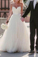 Wedding Dress Ball Gown Sweetheart Neck Sleeveless Sash Tulle Bridal Gowns With Train-Dbrbridal