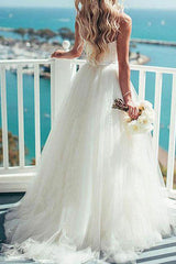 Wedding Dress Ball Gown Sweetheart Neck Sleeveless Sash Tulle Bridal Gowns With Train-Dbrbridal