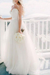 Wedding Dress Ball Gown Sweetheart Neck Sleeveless Sash Tulle Bridal Gowns With Train-Dbrbridal