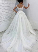 Wedding Dress Ball-Gown Tulle Lace Short Sleeves Sweep Train-Dbrbridal