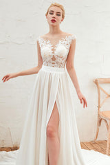Wedding Dress Chic V-Neck Sleeveless A-line Split Chiffon Beach Bridal Gowns With Train-Dbrbridal