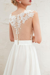 Wedding Dress Chic V-Neck Sleeveless A-line Split Chiffon Beach Bridal Gowns With Train-Dbrbridal