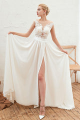 Wedding Dress Chic V-Neck Sleeveless A-line Split Chiffon Beach Bridal Gowns With Train-Dbrbridal