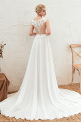 Wedding Dress Chic V-Neck Sleeveless A-line Split Chiffon Beach Bridal Gowns With Train-Dbrbridal