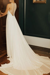 Wedding Dress Deep V-Neck Beaded Sash Chiffon Bridal Dress-Dbrbridal