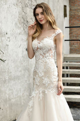 Wedding Dress Jewel Neck Sleeveless Lace Bridal Mermaid Dress With Train-Dbrbridal