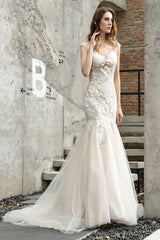 Wedding Dress Jewel Neck Sleeveless Lace Bridal Mermaid Dress With Train-Dbrbridal