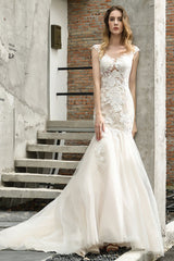 Wedding Dress Jewel Neck Sleeveless Lace Bridal Mermaid Dress With Train-Dbrbridal