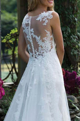 Wedding Dress Lace Chic V-Neck Sleeveless Column Long Bridal Gown With Court Train-Dbrbridal