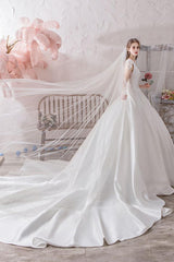 Wedding Dress Princess Silhouette Illusion Neckline Sleeveless Cathedral Train Bridal Gowns-Dbrbridal