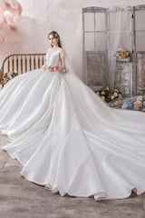 Wedding Dress Princess Silhouette Illusion Neckline Sleeveless Cathedral Train Bridal Gowns-Dbrbridal
