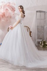 Wedding Dress Princess Silhouette Jewel Neck Short Sleeves Cathedral Train Bridal Gowns-Dbrbridal