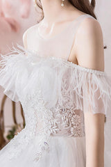 Wedding Dress Princess Silhouette Jewel Neck Short Sleeves Cathedral Train Bridal Gowns-Dbrbridal