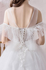 Wedding Dress Princess Silhouette Jewel Neck Short Sleeves Cathedral Train Bridal Gowns-Dbrbridal