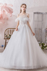 Wedding Dress Princess Silhouette Jewel Neck Short Sleeves Cathedral Train Bridal Gowns-Dbrbridal