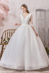 Wedding Dress Princess Silhouette Long Chic V-Neck Sleeveless Beaded Lycra Spandex Bridal Gowns-Dbrbridal