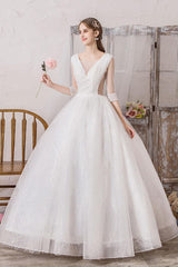 Wedding Dress Princess Silhouette Long Chic V-Neck Sleeveless Beaded Lycra Spandex Bridal Gowns-Dbrbridal