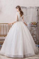 Wedding Dress Princess Silhouette Long Chic V-Neck Sleeveless Beaded Lycra Spandex Bridal Gowns-Dbrbridal