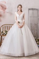 Wedding Dress Princess Silhouette Long Chic V-Neck Sleeveless Beaded Lycra Spandex Bridal Gowns-Dbrbridal