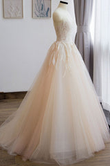 Wedding Dress Princess Silhouette Long Jewel Neck Sleeveless Lace Tulle Bridal Gowns-Dbrbridal