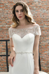 Wedding Dress Short Sleeves Illusion Neck Beaded Mermaid Bridal Gowns-Dbrbridal