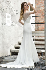 Wedding Dress Short Sleeves Illusion Neck Beaded Mermaid Bridal Gowns-Dbrbridal