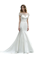 Wedding Dress Short Sleeves Illusion Neck Beaded Mermaid Bridal Gowns-Dbrbridal