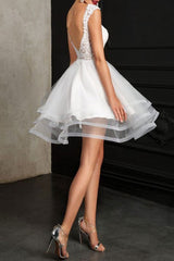 Wedding Dresses A-line Jewel Neck Sleeveless Tulle Short Bridal Dress-Dbrbridal