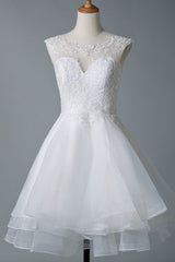 Wedding Dresses A-line Jewel Neck Sleeveless Tulle Short Bridal Dress-Dbrbridal