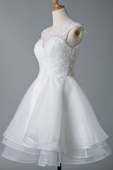 Wedding Dresses A-line Jewel Neck Sleeveless Tulle Short Bridal Dress-Dbrbridal