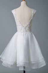 Wedding Dresses A-line Jewel Neck Sleeveless Tulle Short Bridal Dress-Dbrbridal