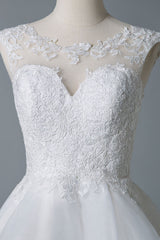 Wedding Dresses A-line Jewel Neck Sleeveless Tulle Short Bridal Dress-Dbrbridal