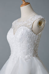 Wedding Dresses A-line Jewel Neck Sleeveless Tulle Short Bridal Dress-Dbrbridal