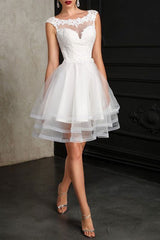 Wedding Dresses A-line Jewel Neck Sleeveless Tulle Short Bridal Dress-Dbrbridal