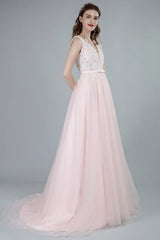 Wedding Dresses A-line Sleeveless Bows Chic V-Neck Bridal Gowns With Court Train Exclusive-Dbrbridal