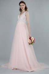 Wedding Dresses A-line Sleeveless Bows Chic V-Neck Bridal Gowns With Court Train Exclusive-Dbrbridal