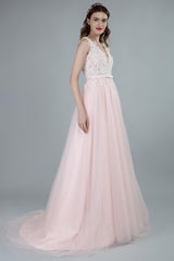 Wedding Dresses A-line Sleeveless Bows Chic V-Neck Bridal Gowns With Court Train Exclusive-Dbrbridal