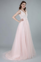 Wedding Dresses A-line Sleeveless Bows Chic V-Neck Bridal Gowns With Court Train Exclusive-Dbrbridal