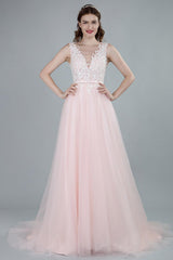 Wedding Dresses A-line Sleeveless Bows Chic V-Neck Bridal Gowns With Court Train Exclusive-Dbrbridal