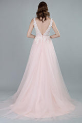 Wedding Dresses A-line Sleeveless Bows Chic V-Neck Bridal Gowns With Court Train Exclusive-Dbrbridal