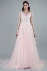 Wedding Dresses A-line Sleeveless Bows Chic V-Neck Bridal Gowns With Court Train Exclusive-Dbrbridal