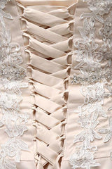 Wedding Dresses Champagne Tulle Strapless Sweatheart Lace Sash Bridal Gown-Dbrbridal