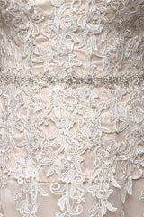 Wedding Dresses Champagne Tulle Strapless Sweatheart Lace Sash Bridal Gown-Dbrbridal