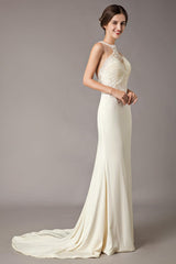 Wedding Dresses Ivory Lace Sleeveless Illusion Column Column Bridal Gowns With Train-Dbrbridal