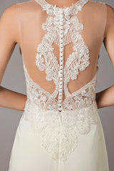 Wedding Dresses Ivory Lace Sleeveless Illusion Column Column Bridal Gowns With Train-Dbrbridal