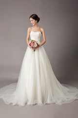Wedding Dresses Ivory Strapless Lace Beaded Chapel Train Bridal Gowns-Dbrbridal